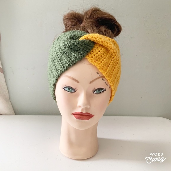 Crochet Color Block Twisted Ear Warmer Headband Homemade - Picture 2 of 7